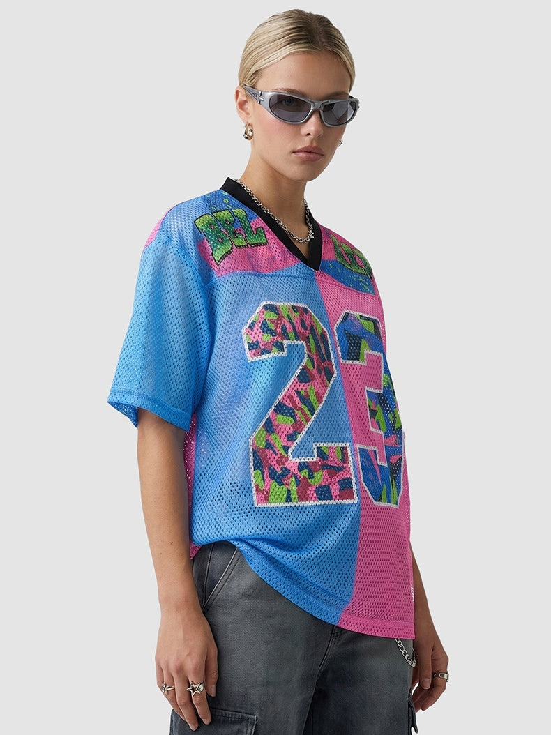 Color-blocked Net Hole Baseball Breathable T-shirts