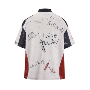 Letter Graffiti Color-blocked Loose-fit T-shirts