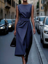 Sleeveless Round Neck Tie Midi Dresses