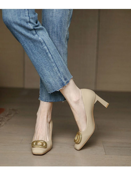 Liber Spring and Autumn Metal Buckle Women's High Heels