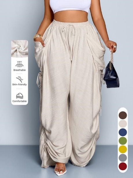 Punk-style Drawstring Pleated High-waisted Wide-leg Trousers