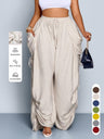 Punk-style Drawstring Pleated High-waisted Wide-leg Trousers