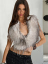 Furry Deep V Neckband Large Backless Strap Hooded Top Tank Tops&Camis