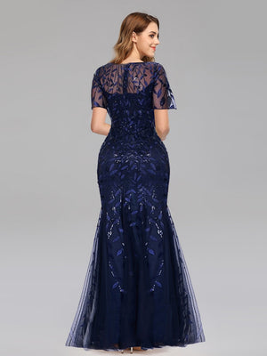 Embroidery Sequins Fishtail Spliced Mesh Formal Dress Maxi Dresses