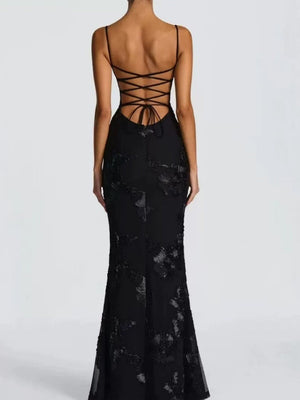 Bandage Big Backless Tight Fit Hip-hugging Jacquard Maxi Dresses