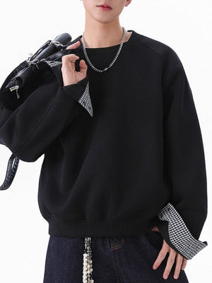 Sweat-shirt à carreaux, coupe carrée et col rond