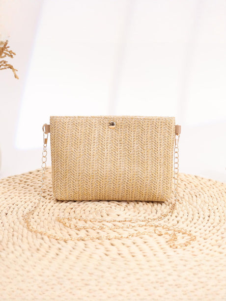 Solid Color Straw Crossbody Bag For Vacation