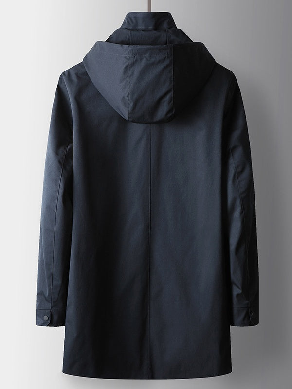 Stand Collar Hooded Business Leisure Medium And Long Trench Coats