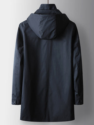 Stand Collar Hooded Business Leisure Medium And Long Trench Coats
