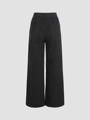Women's Light-colored Washed Denim Wide-leg Jeans With Shimmering Details For Autumn And Winter