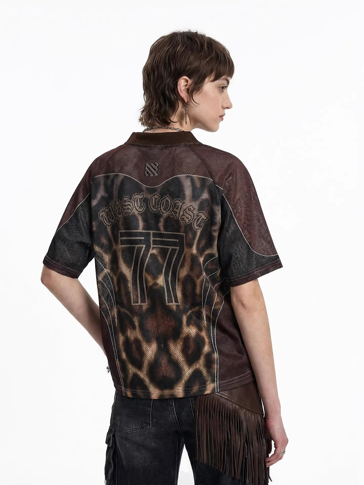 Leopard Print Net Hole Jersey Printed T-shirts