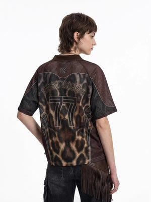 Leopard Print Net Hole Jersey Printed T-shirts