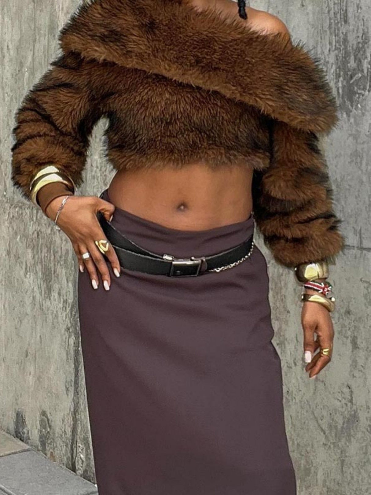 Furry Sloping Shoulders Lapel Long-sleeved Top