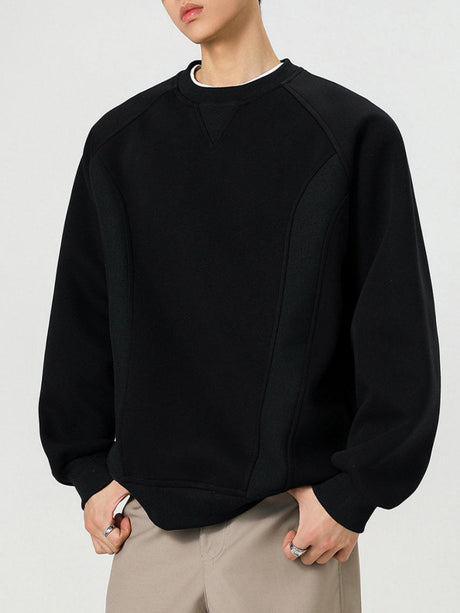 Boxy Structure Patchwork Collarless Sweatshirt