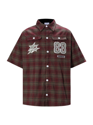 Rhinestone-studded Number Five-pointed Star Plaid Shirts