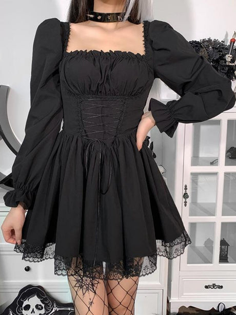 Halloween Lace Bandage Square Collar Mini&Short Dresses