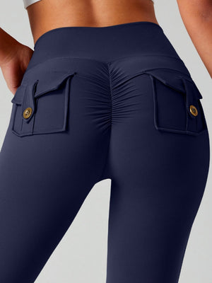 Pocket Peach Butt Yoga High Waist Buttocks Lift Sanded Stretch Tight Fit Sports Pants
