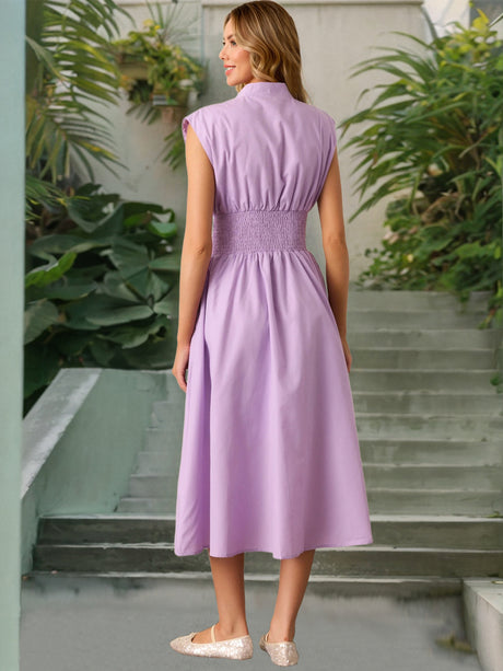 V-neck Zipper Opening Tucking And Waist-cinching Maxi Dresses