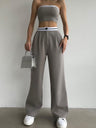 Color-blocked Vest Bandeau High-waisted Wide-leg Trousers 2-piece Sets