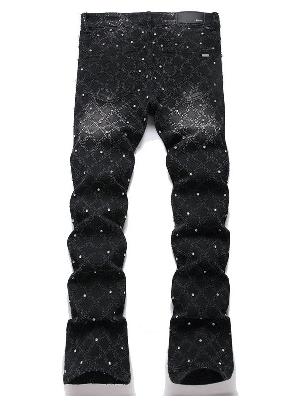Punk Black Slim Stretch Orange Embroidery Flared Jeans