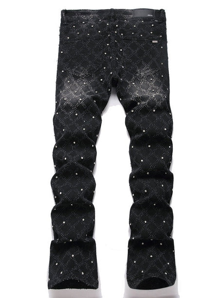 Punk Black Slim Stretch Orange Embroidery Flared Jeans