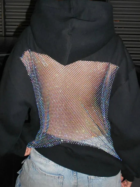 Hollow Mesh Flash Long Sleeve Hoodies