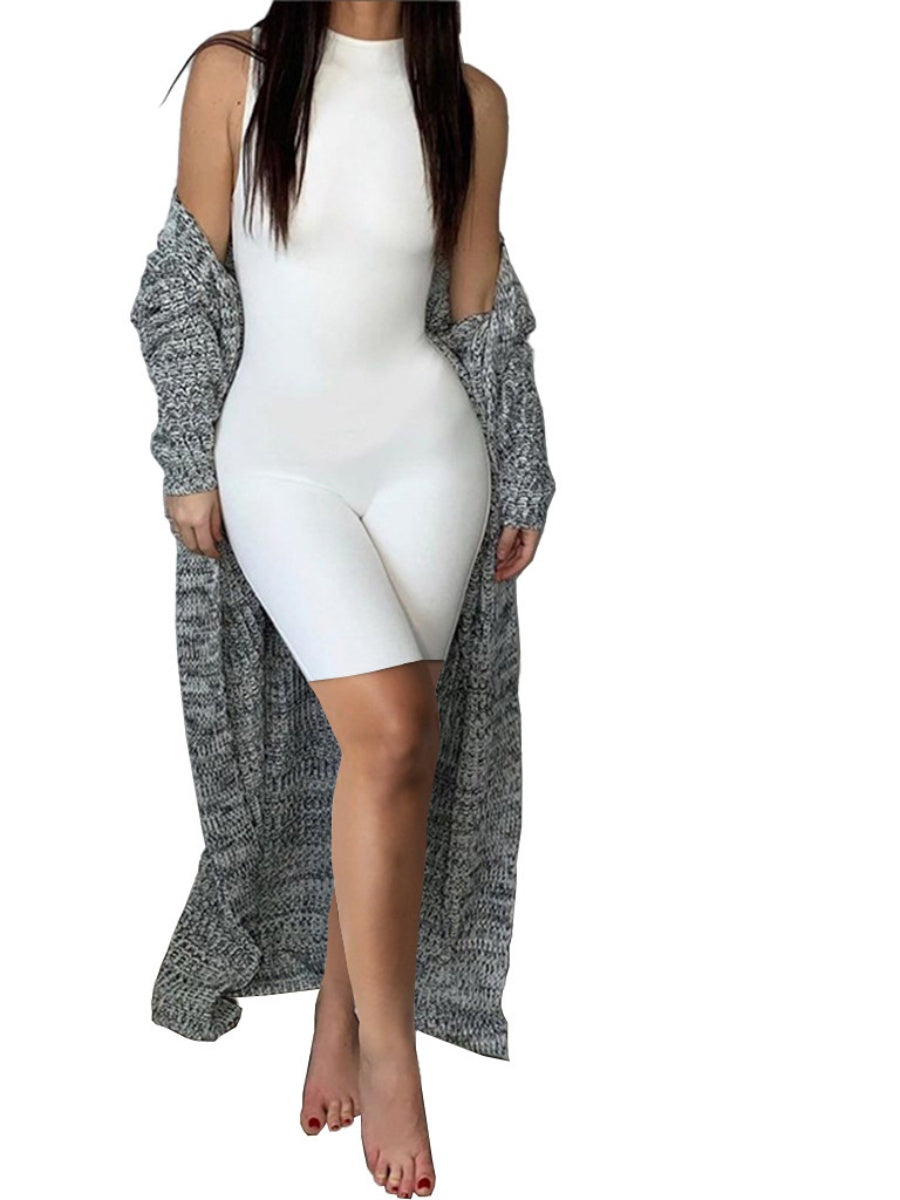 Slim-fit Round Neck Sleeveless Jumpsuit Shorts