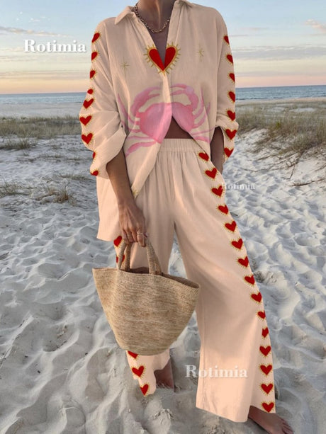 Hawaiian Vacation Style Shirt Casual Two-piece Set