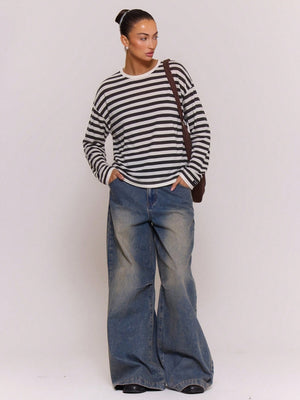 Linen-Blend Relaxed Striped Knit Top