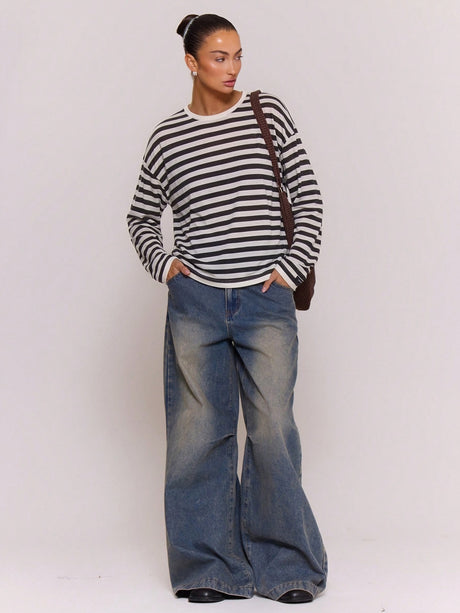 Linen-Blend Relaxed Striped Knit Top