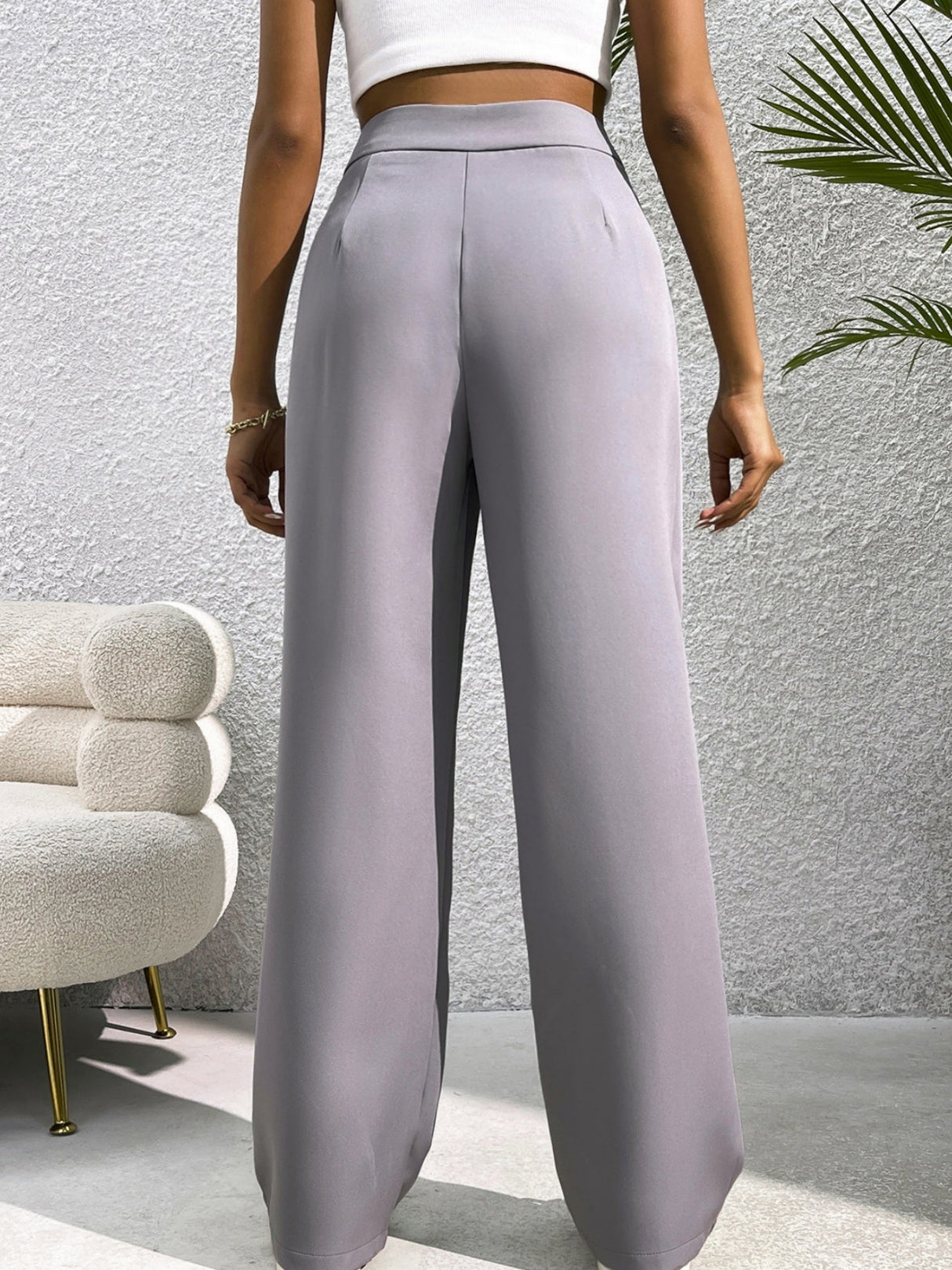 Pleated Suit Wide-leg Pants For Women High Waist Drape Loose Straight Floor-length Trousers