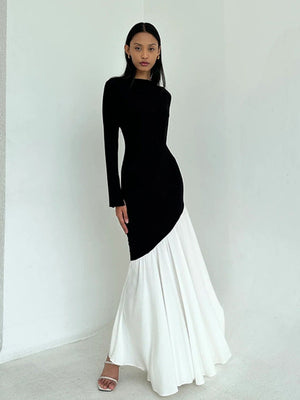 Liber Autumn Women's Contrast color pleats Solid Color Maxi Dresses