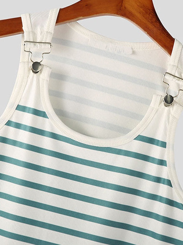 Stripes Stretch Slim-fit Metal Buttons Camisoles Tank Tops