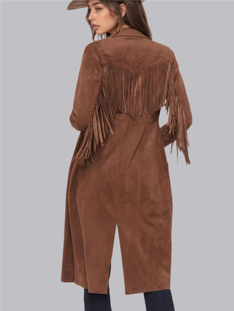 Faux Fur Coat Suit Collar Long Tassel Long Sleeve Suede Workplace Coats