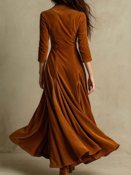 Velvet Swing-style Solid Color Mid-length Dress