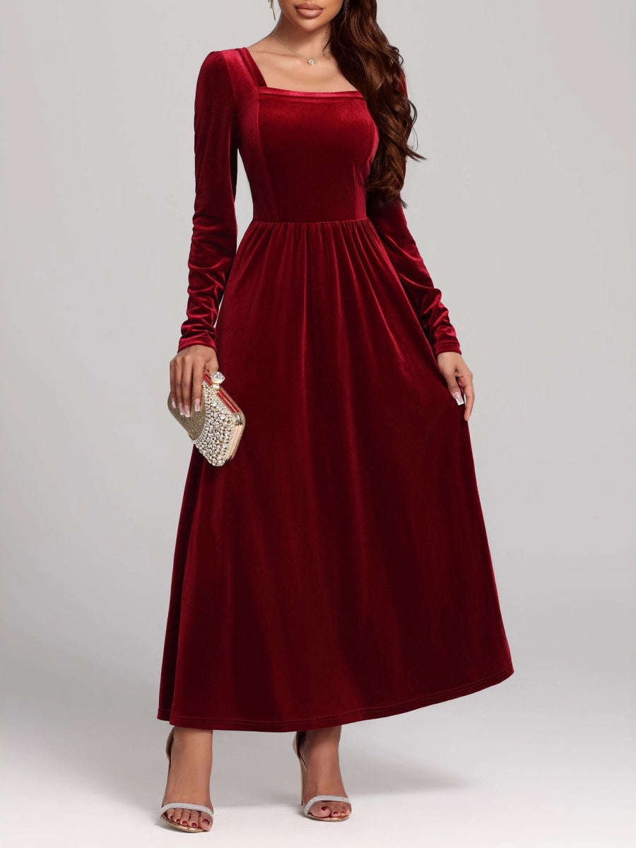 Swinging Square Collar Backless Long-sleeved Dress