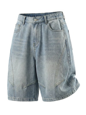 Distressed Washed Five Points Denim Shorts