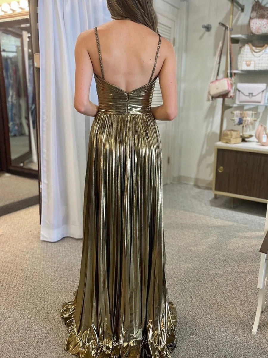 Liber Summer Women's Backless Solid Color Slit long dress