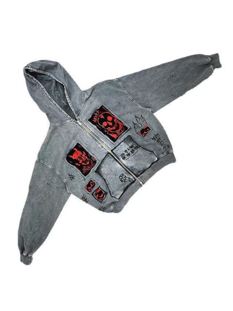 Liber Autumn Neutral wear Washed and aged Devil Print Jackets