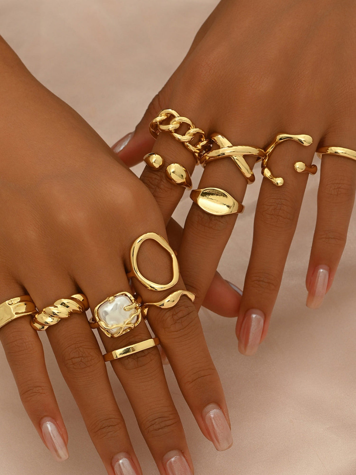 Ensemble de 12 bagues à ouverture réglable et design géométrique