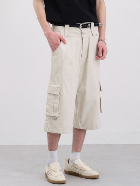 Double Waist Baggy Multiple Pockets Straight-fit Tooling 7 Points Shorts
