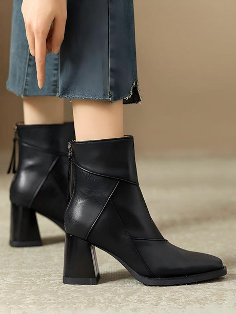 Solid Color Geometric Patchwork Chunky Heel Women's Boots