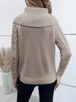 Turtleneck Buttons Raglan Sleeves Sweaters