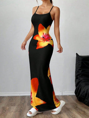 Flowers Printed Spaghetti Strap Maxi Dresses