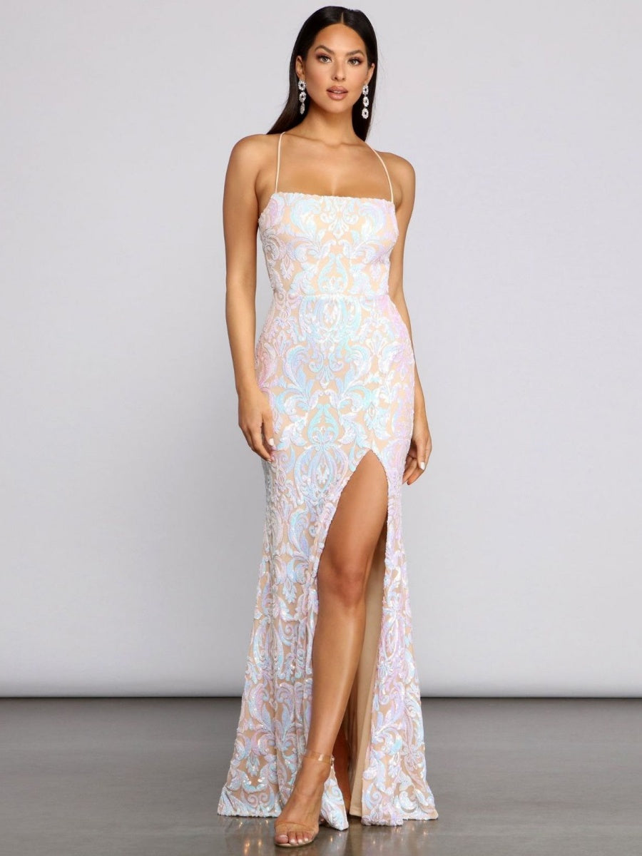 Liber Spring Women's Sequins Slit Maxi Dresses