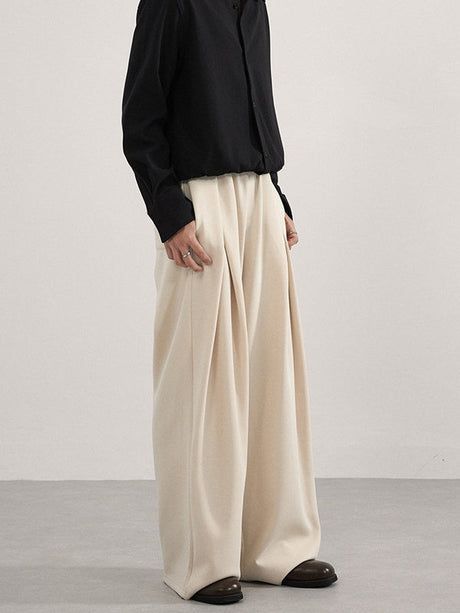 Stereo Double Pleats Leisure Cleanfit Straight-leg Trousers