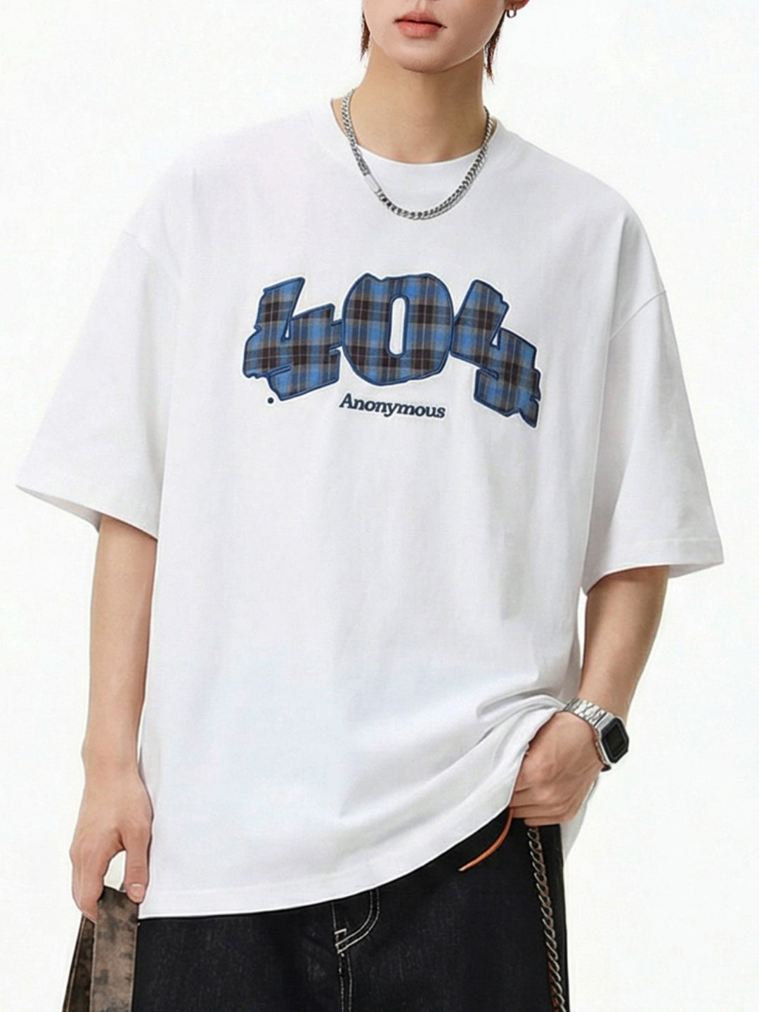 Number Plaid Printed Loose-fit T-shirts