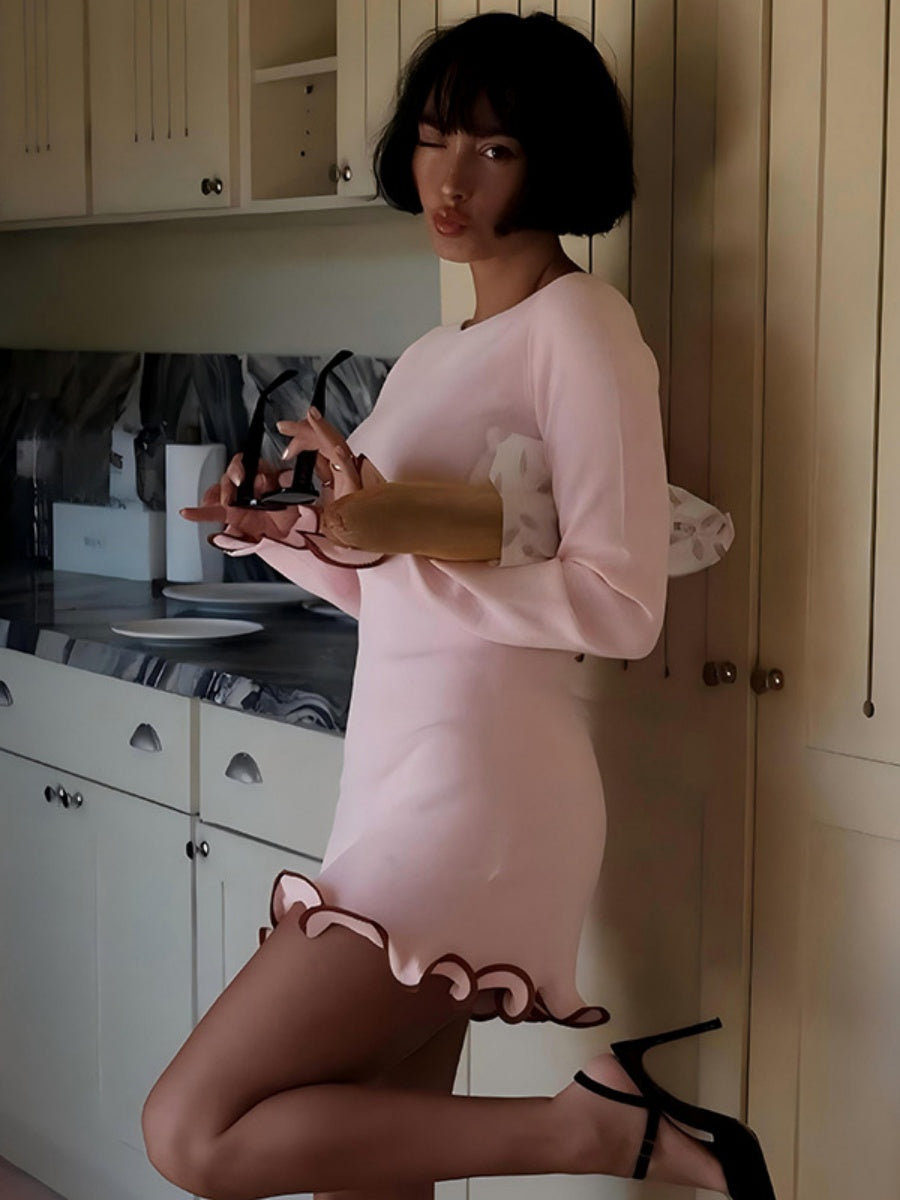 Liber Autumn Women's Ruffle Solid Color Mini&Short Dresses