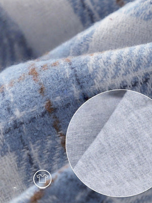 Tweed Sanding Plaid Splicing Contrasting Colors Fake Two Pieces Hooded Long-sleeved Shirt