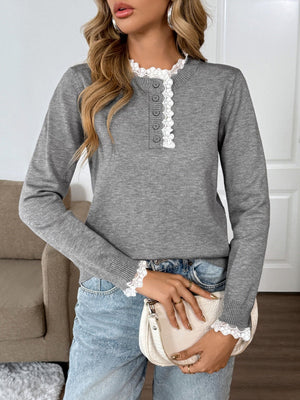 Women's Gray lace pullover sweater